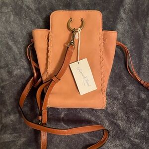 Brown suede bucket crossbody